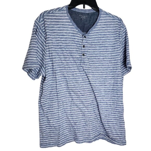 Structure Slim Fit XL Blue White Striped Crew Neck 1/4 Button Up Cotton Shirt - Picture 1 of 9